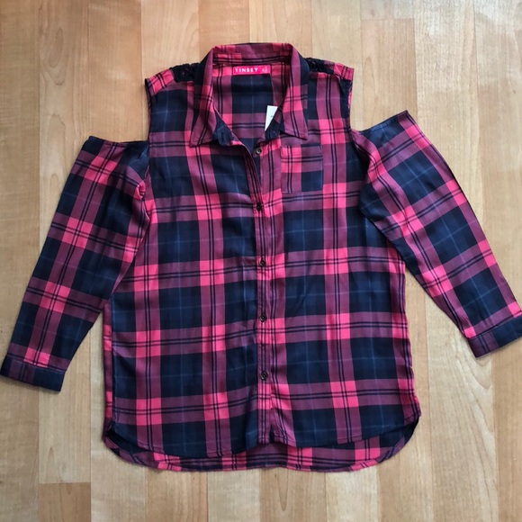 Tinsey Cold-Shoulder Plaid Shirt, Big Girls - Picture 1 of 8